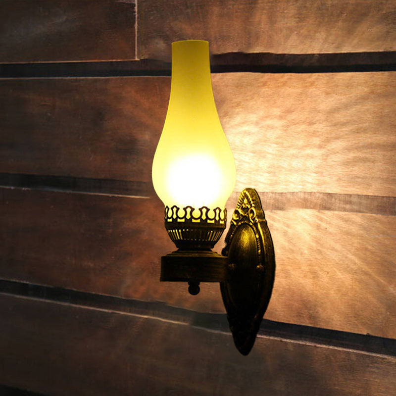 Applique Murale Style Pétrole Verre Bronze Métal 42cm Hall Salon Chambre Rétro Vintage Lampe à Huile E26 Lampe d'Ambiance | Restfield