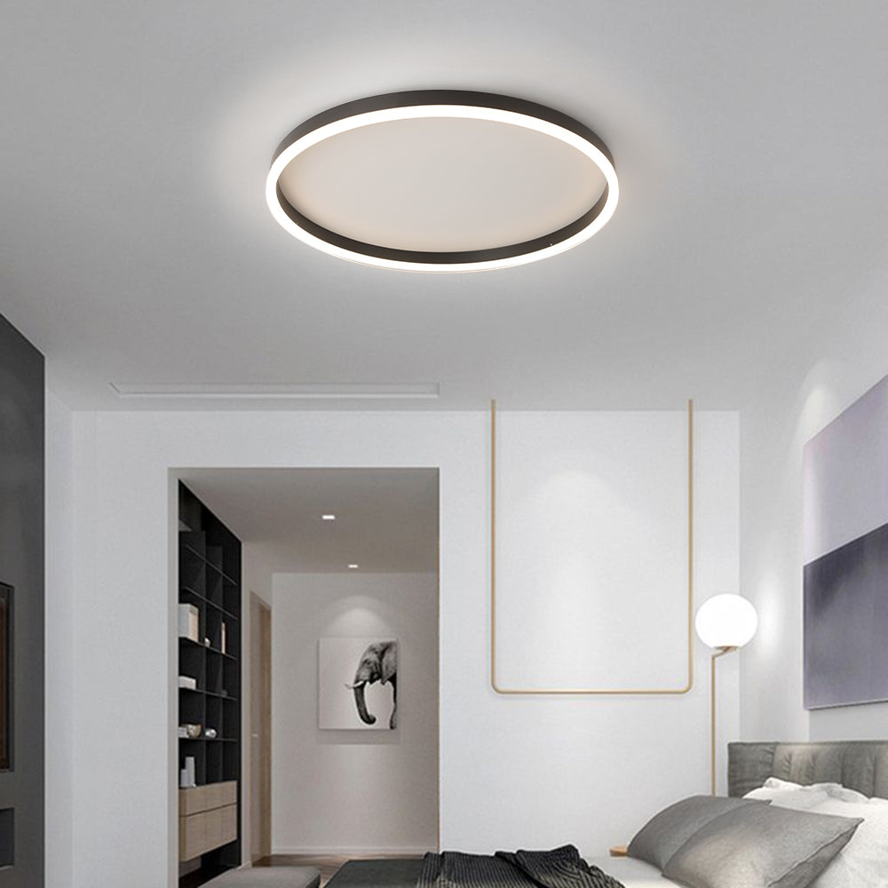 Moderne ringförmige LED-Deckenleuchte aus schwarzem Metall, Design, Wohnzimmer, Schlafzimmer, dimmbare Lichttemperatur | Sansoti