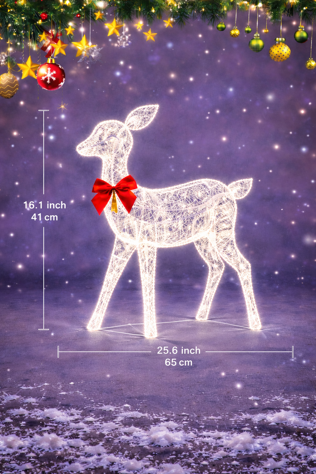Verlichte Rendierenfamilie Decoratie Rotan Design Voor Tuin Gouden Finish Outdoor Kerstverlichting Set 3-Delig | Sansoti
