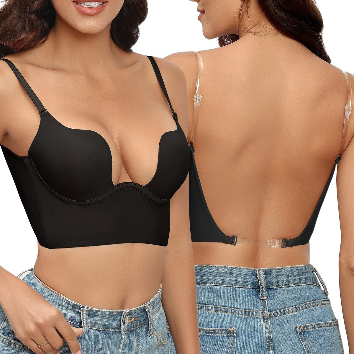 Backless Bra with Transparent Straps and Deep Plunge for Invisible Support and Everyday Comfort | Sansoti
