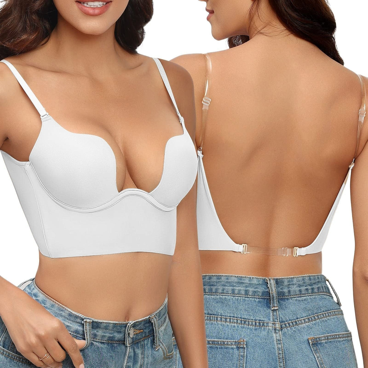Backless Bra with Transparent Straps and Deep Plunge for Invisible Support and Everyday Comfort | Sansoti