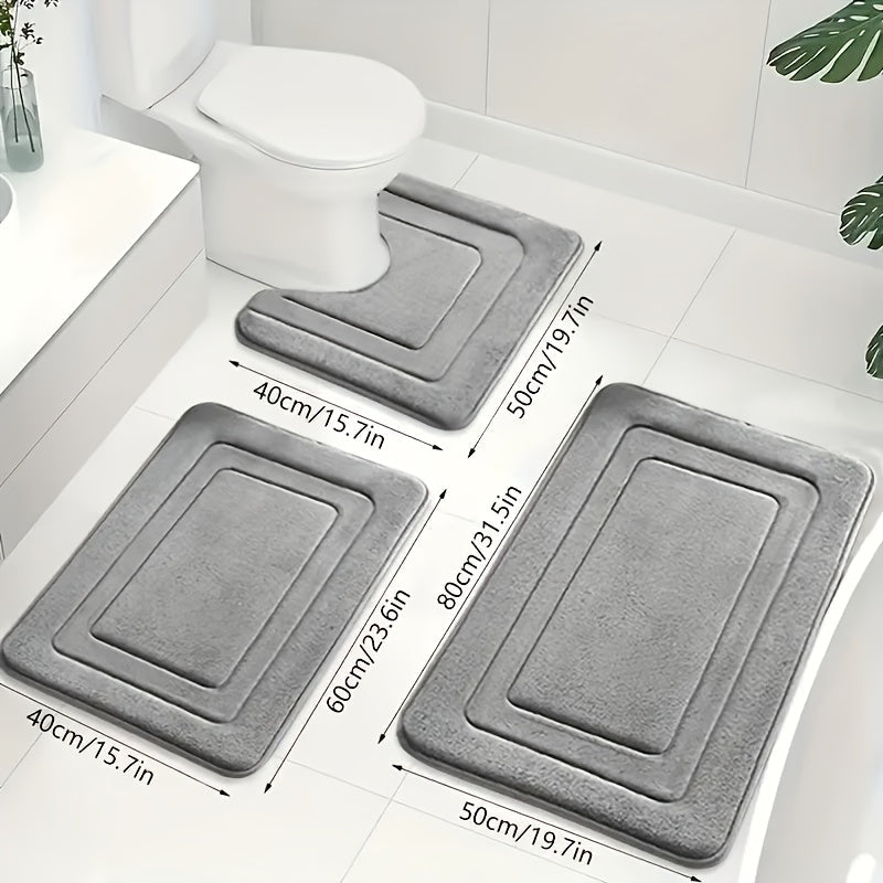 3-Piece Bathroom Mat Set with Non-Slip and Absorbent Surface for Extra Safety | Sansoti