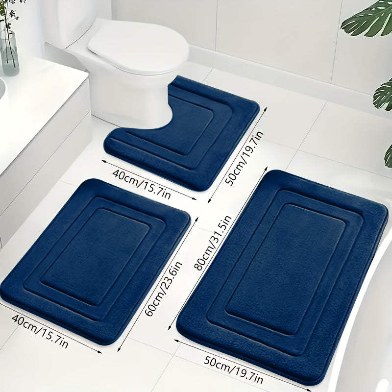 3-Piece Bathroom Mat Set with Non-Slip and Absorbent Surface for Extra Safety | Sansoti