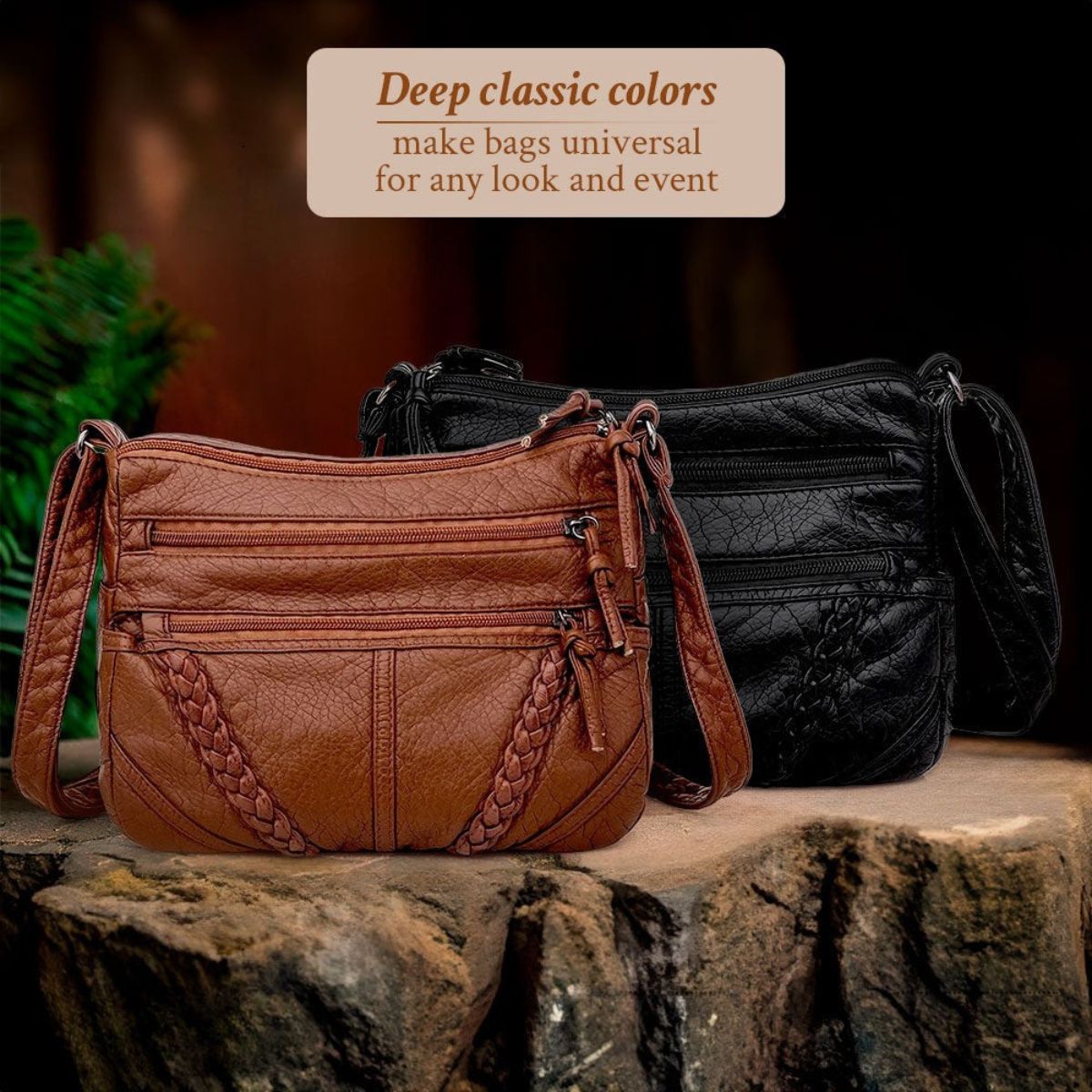 Schoudertas met Verstelbare Riem en Magnetische Sluiting Dames Handtas Crossbody Tas Bruin Zwart Kunstleer | Sansoti