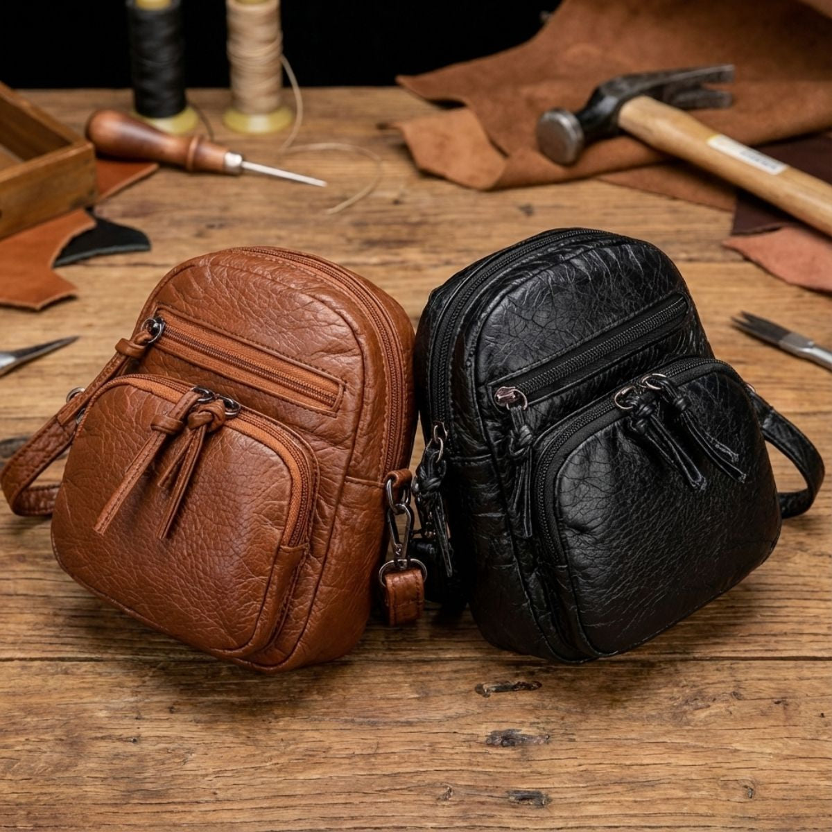 Compacte Schoudertas Dames Leer Elegant Design Bruin Zwart Handtas Crossbody Draagtas Dagelijks Gebruik | Sansoti