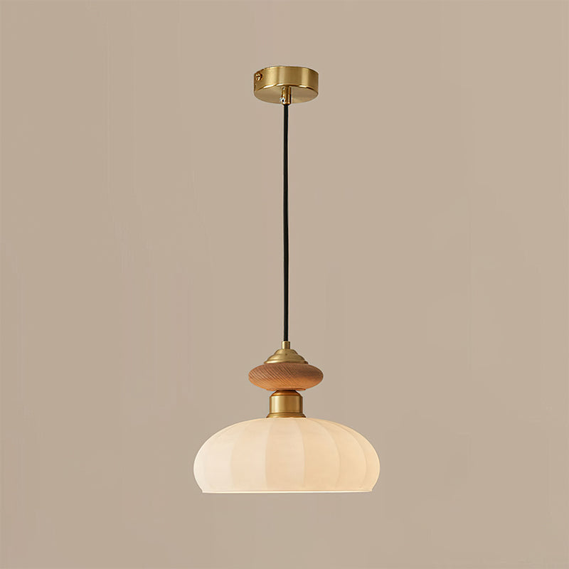 Glazen Hanglamp Bailey met Walnoten Houten Top | Retro Vintage Verlichting Koper Messing | Keukeneiland Eettafel Ontbijthoek | Eetkamer Hanglampen Glas | Skandinavisch Interieur | Sansoti
