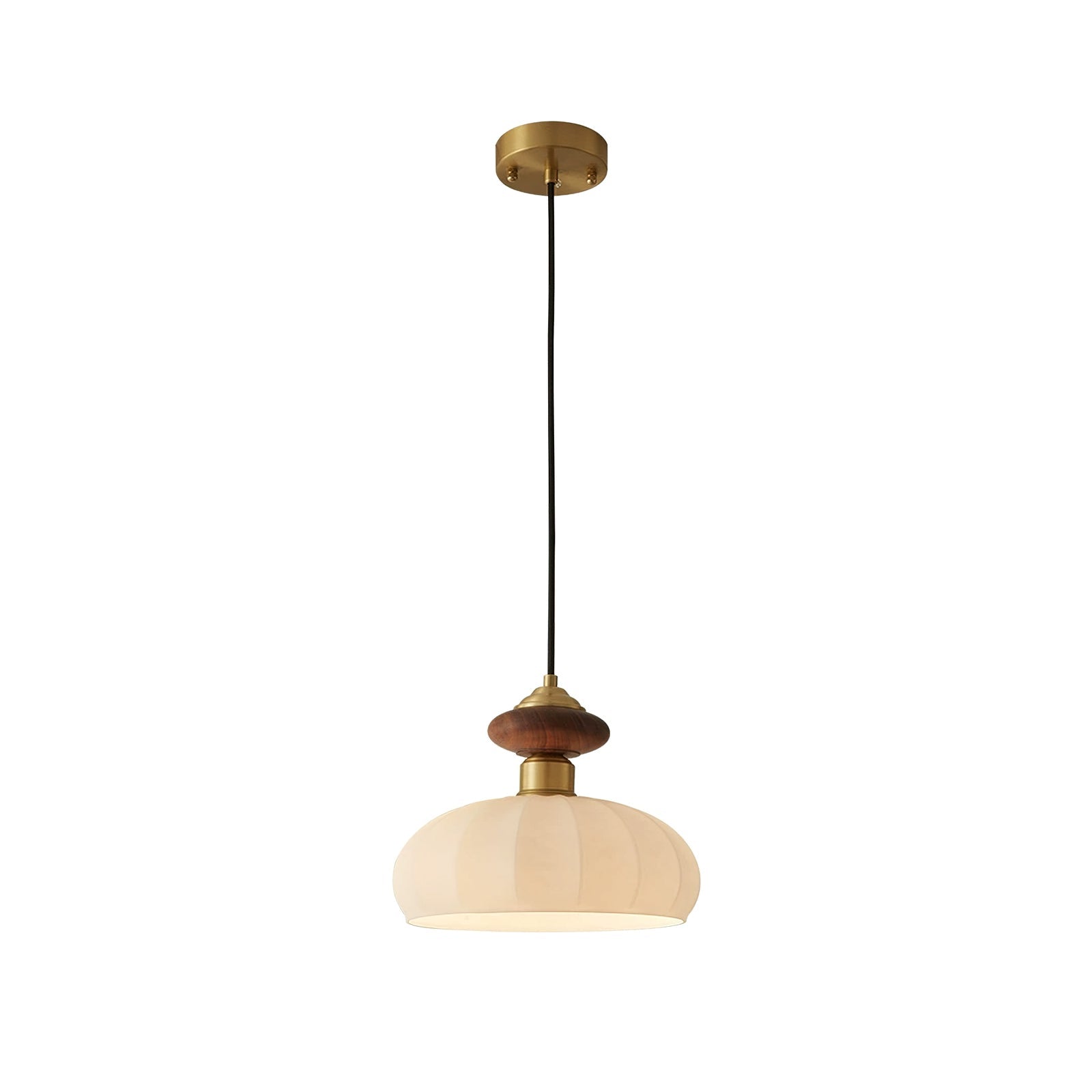 Glazen Hanglamp Bailey met Walnoten Houten Top | Retro Vintage Verlichting Koper Messing | Keukeneiland Eettafel Ontbijthoek | Eetkamer Hanglampen Glas | Skandinavisch Interieur | Sansoti