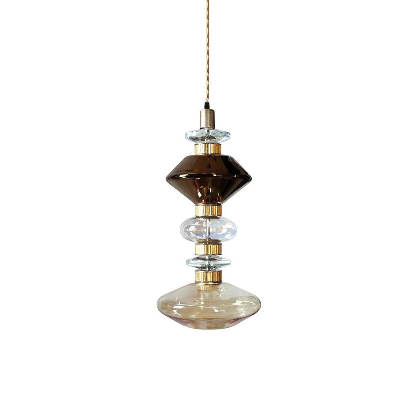 Glazen Hanglamp met Koperen Afwerking en Elegante Bolvorm voor Woonkamer en Eetkamer | Sansoti