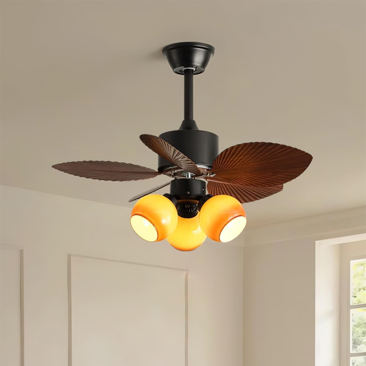 Tropische Plafondventilator met Glazen Verlichting Ø76cm – Ventilator Plafondlamp Afstandsbediening Dimbaar 6 Snelheden Koper Motor voor Slaapkamer Woonkamer | Sansoti