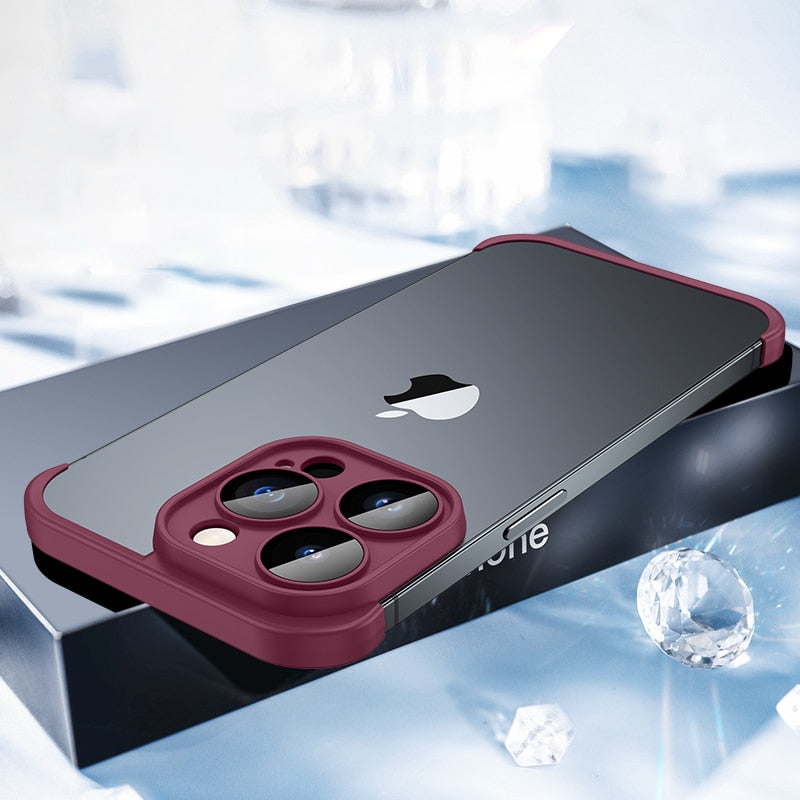 Minimalist iPhone Protective Frames Top Bottom Camera Metal Silicone 6 Colors Wireless Charging Stylish | Sansoti