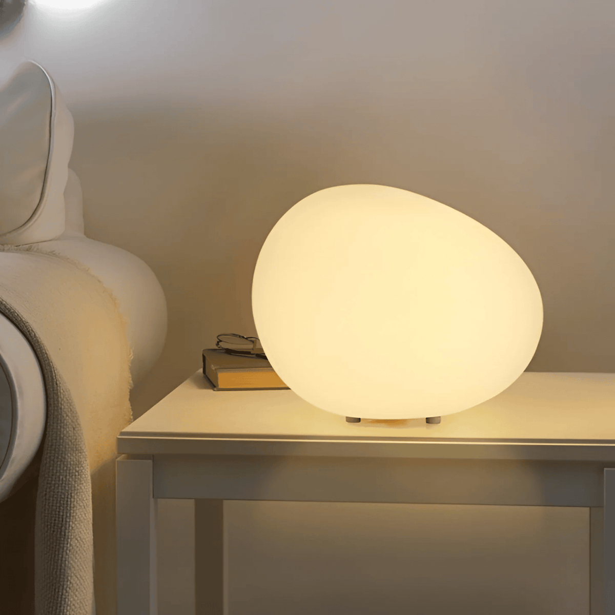 LED Pebble Night Light for Bedside Table – Warm Light Ambient Lamp Bedroom Scandinavian Design Ambient Lighting | Sansoti