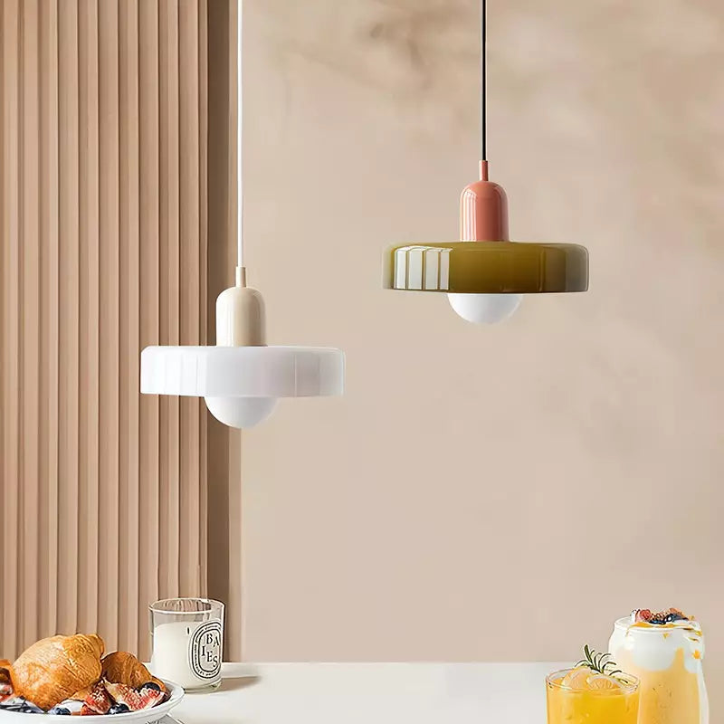 Glazen Hanglamp Bauhausstijl Gekleurd Glas Rond Ø25-35cm E27 Verstelbaar Eettafel Plafondlamp Retro Design | Sansoti