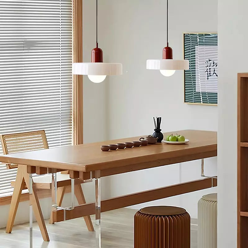 Glazen Hanglamp Bauhausstijl Gekleurd Glas Rond Ø25-35cm E27 Verstelbaar Eettafel Plafondlamp Retro Design | Sansoti