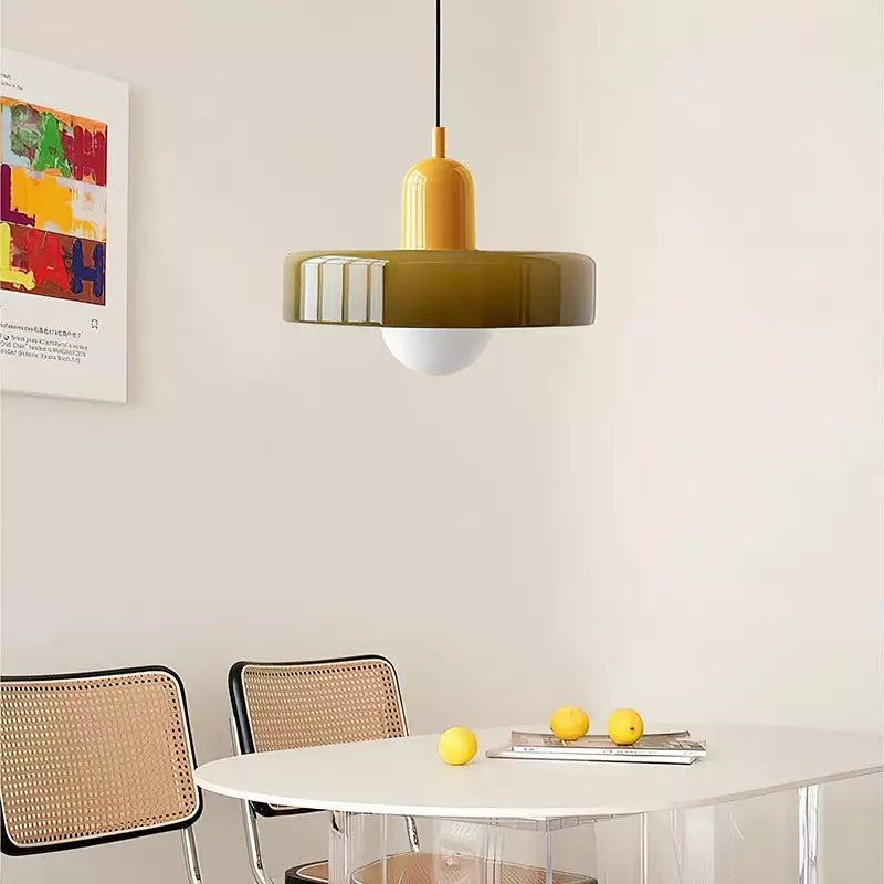 Glazen Hanglamp Bauhausstijl Gekleurd Glas Rond Ø25-35cm E27 Verstelbaar Eettafel Plafondlamp Retro Design | Sansoti