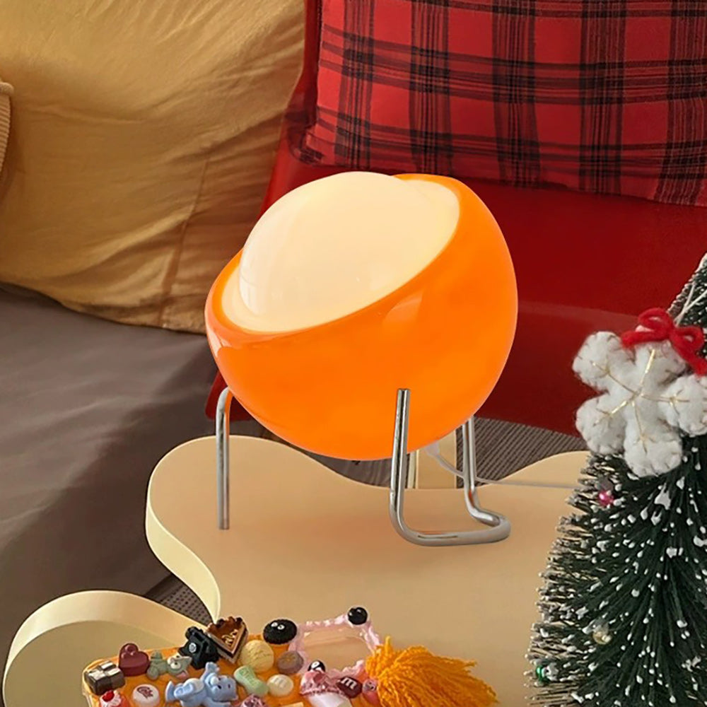 Mid-Century Tafellamp met Gekleurde Glazen Bol en Roestvrij Stalen Voet – Retro Design Verlichting voor Slaapkamer en Woonkamer | Sansoti