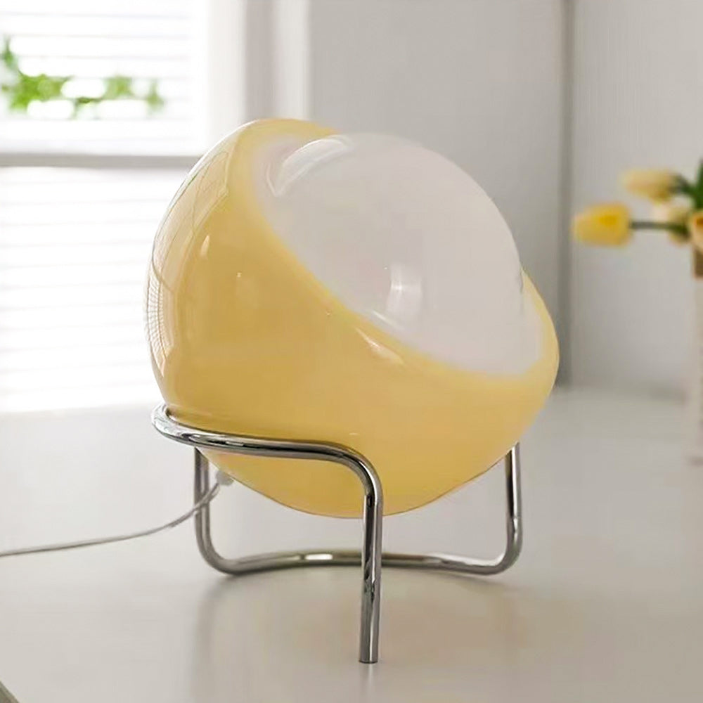 Mid-Century Tafellamp met Gekleurde Glazen Bol en Roestvrij Stalen Voet – Retro Design Verlichting voor Slaapkamer en Woonkamer | Sansoti