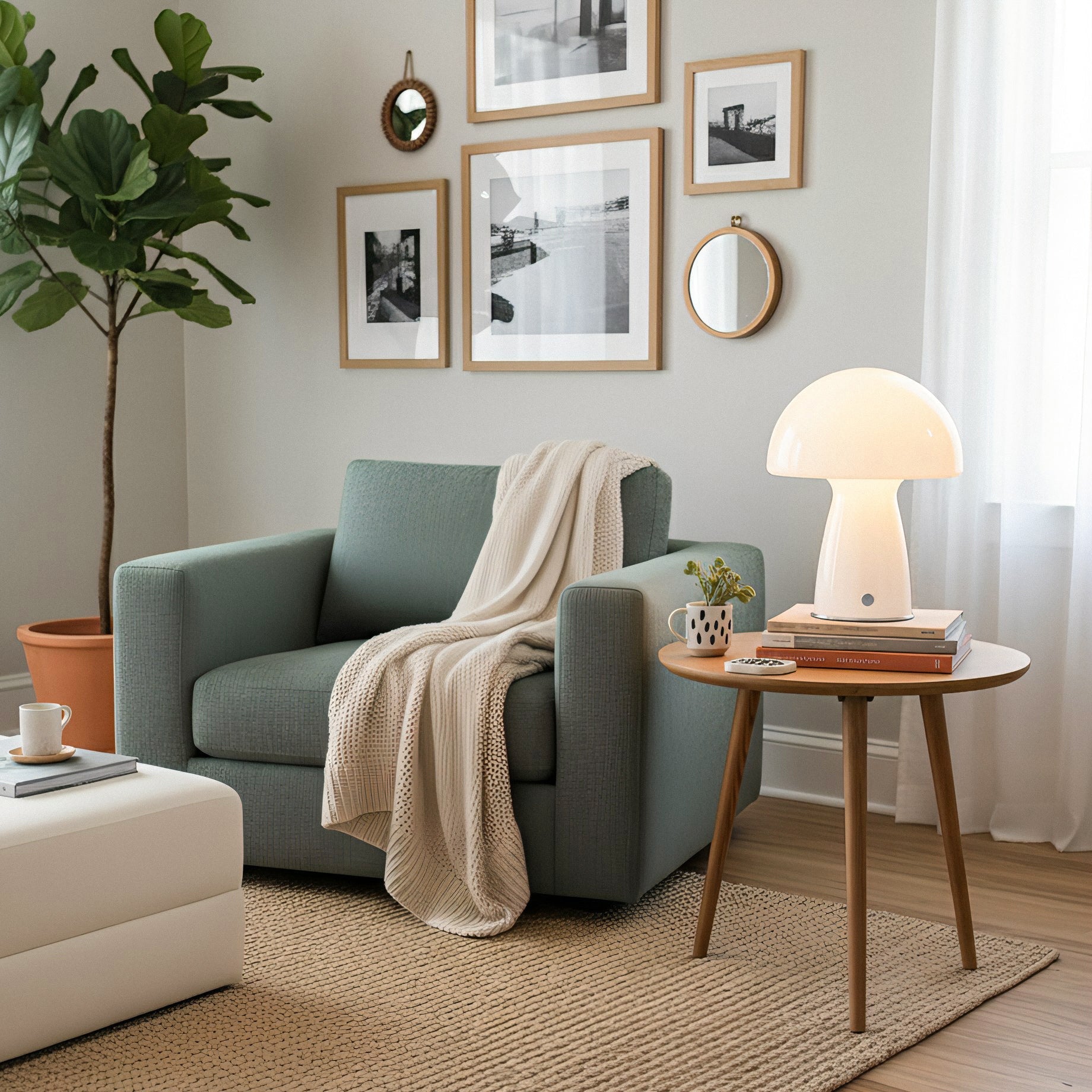 Bauhaus Paddenstoel Tafellamp Glas & Metaal — Retro Design met Warm Licht — Voor Woonkamer, Slaapkamer, Kantoor | Sansoti