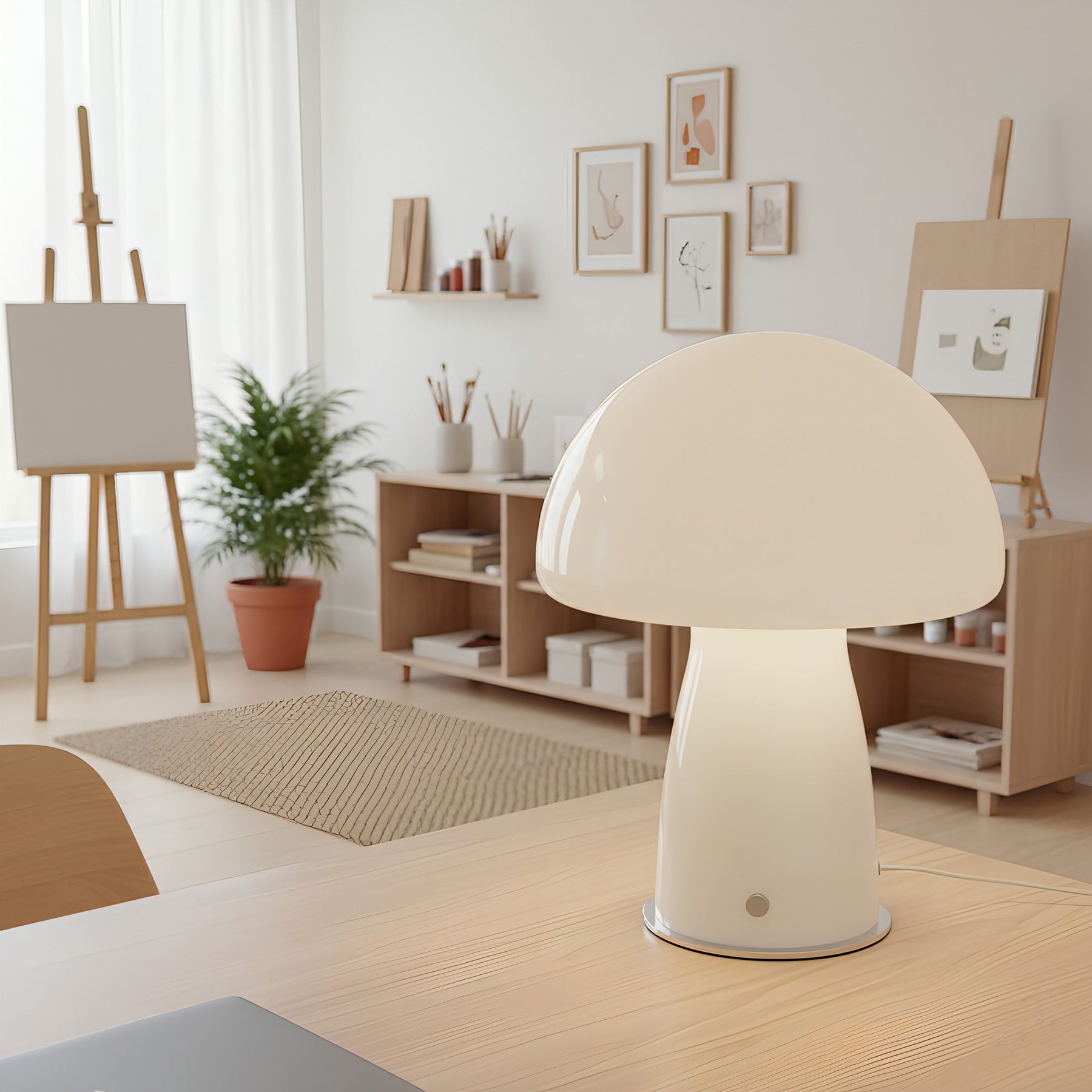 Bauhaus Paddenstoel Tafellamp Glas & Metaal — Retro Design met Warm Licht — Voor Woonkamer, Slaapkamer, Kantoor | Sansoti