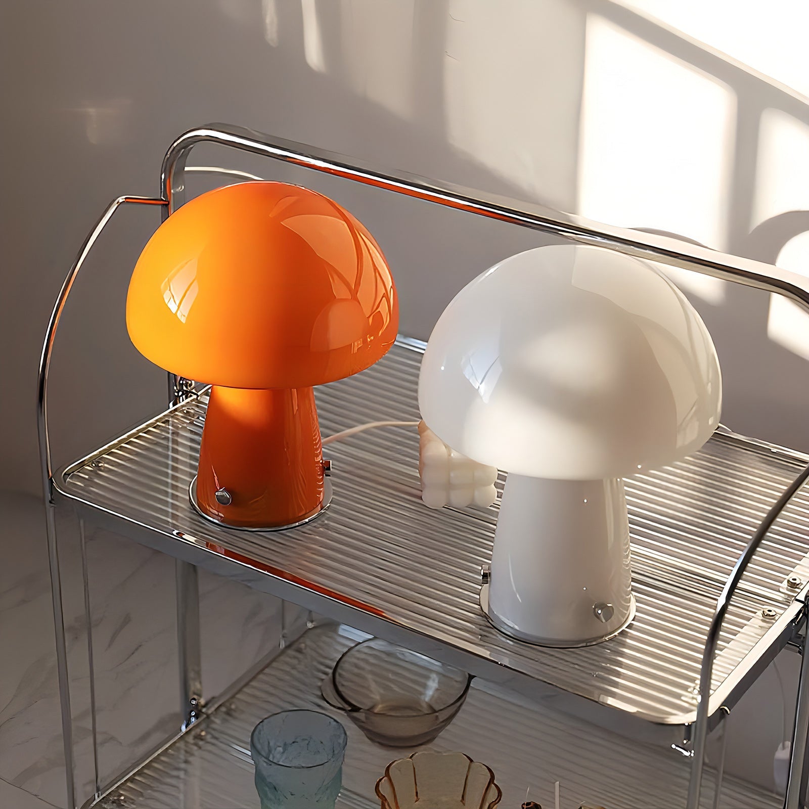 Bauhaus Paddenstoel Tafellamp Glas & Metaal — Retro Design met Warm Licht — Voor Woonkamer, Slaapkamer, Kantoor | Sansoti