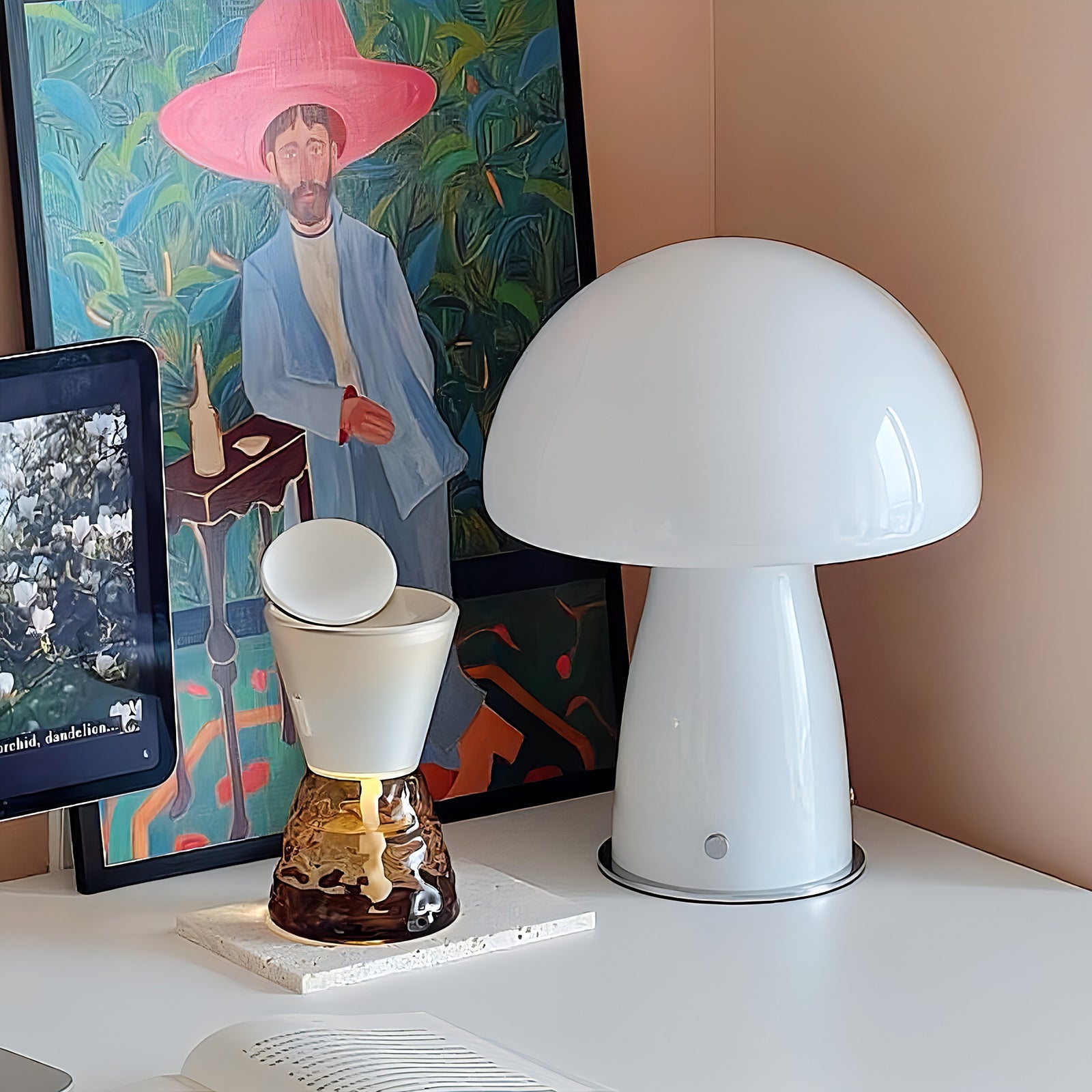 Bauhaus Paddenstoel Tafellamp Glas & Metaal — Retro Design met Warm Licht — Voor Woonkamer, Slaapkamer, Kantoor | Sansoti