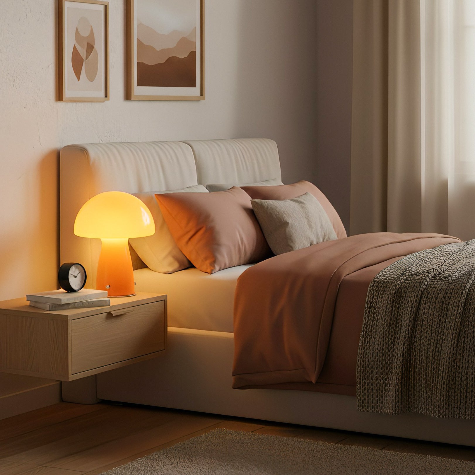 Bauhaus Paddenstoel Tafellamp Glas & Metaal — Retro Design met Warm Licht — Voor Woonkamer, Slaapkamer, Kantoor | Sansoti