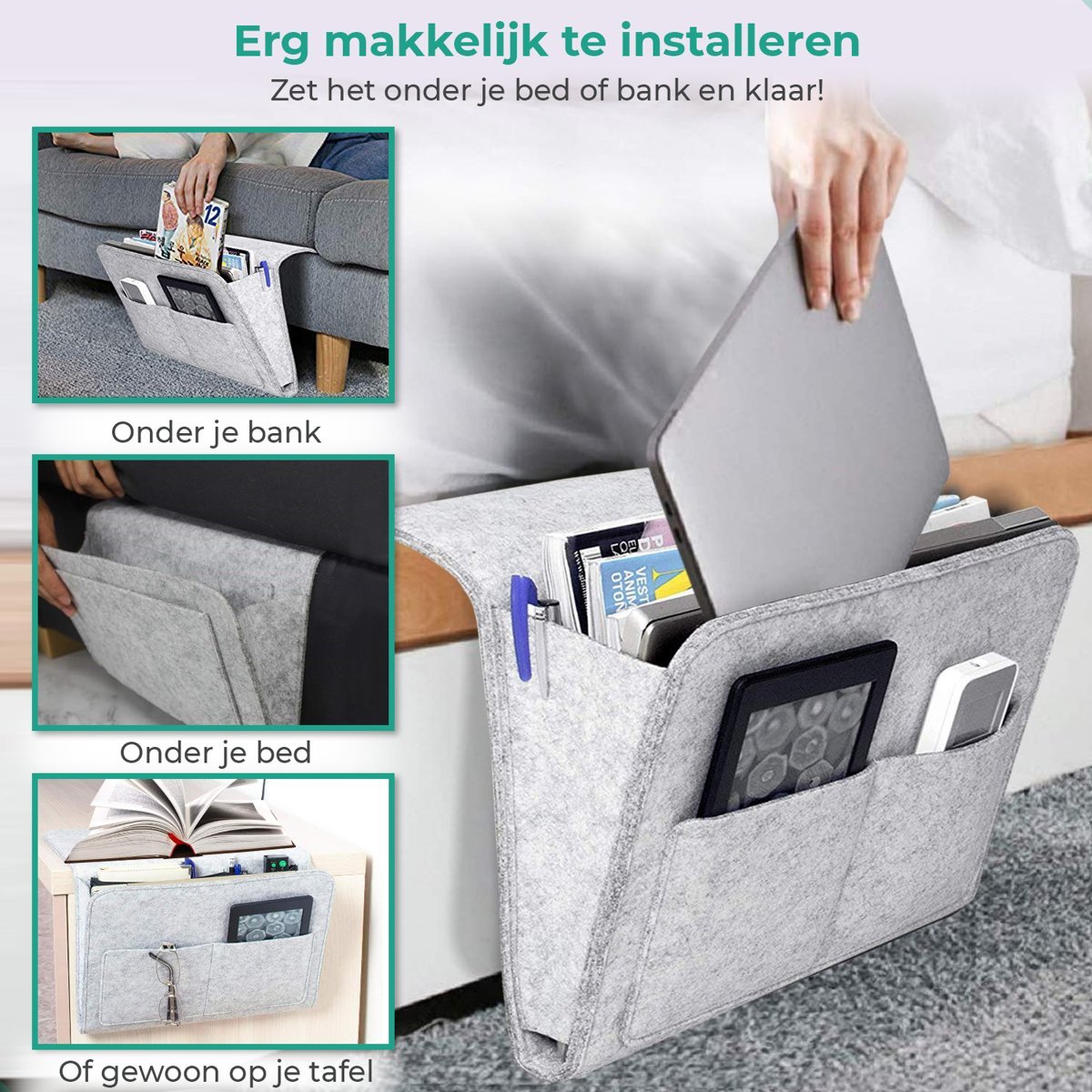 Vilten Bed Organizer Hangend voor Matras & Bank – Opbergzak Nachtkastje met Vakken – Praktische Opberger | Sansoti