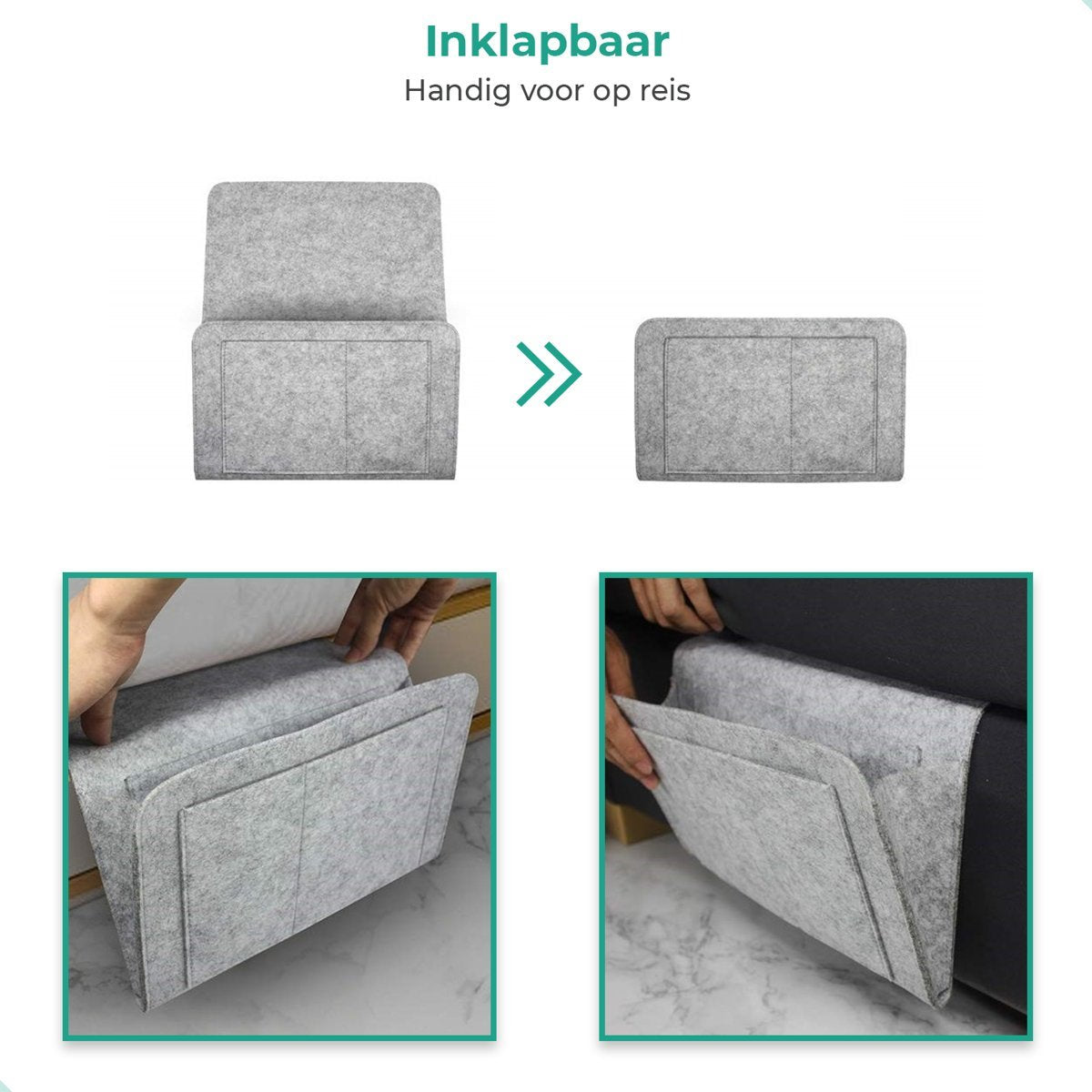 Vilten Bed Organizer Hangend voor Matras & Bank – Opbergzak Nachtkastje met Vakken – Praktische Opberger | Sansoti