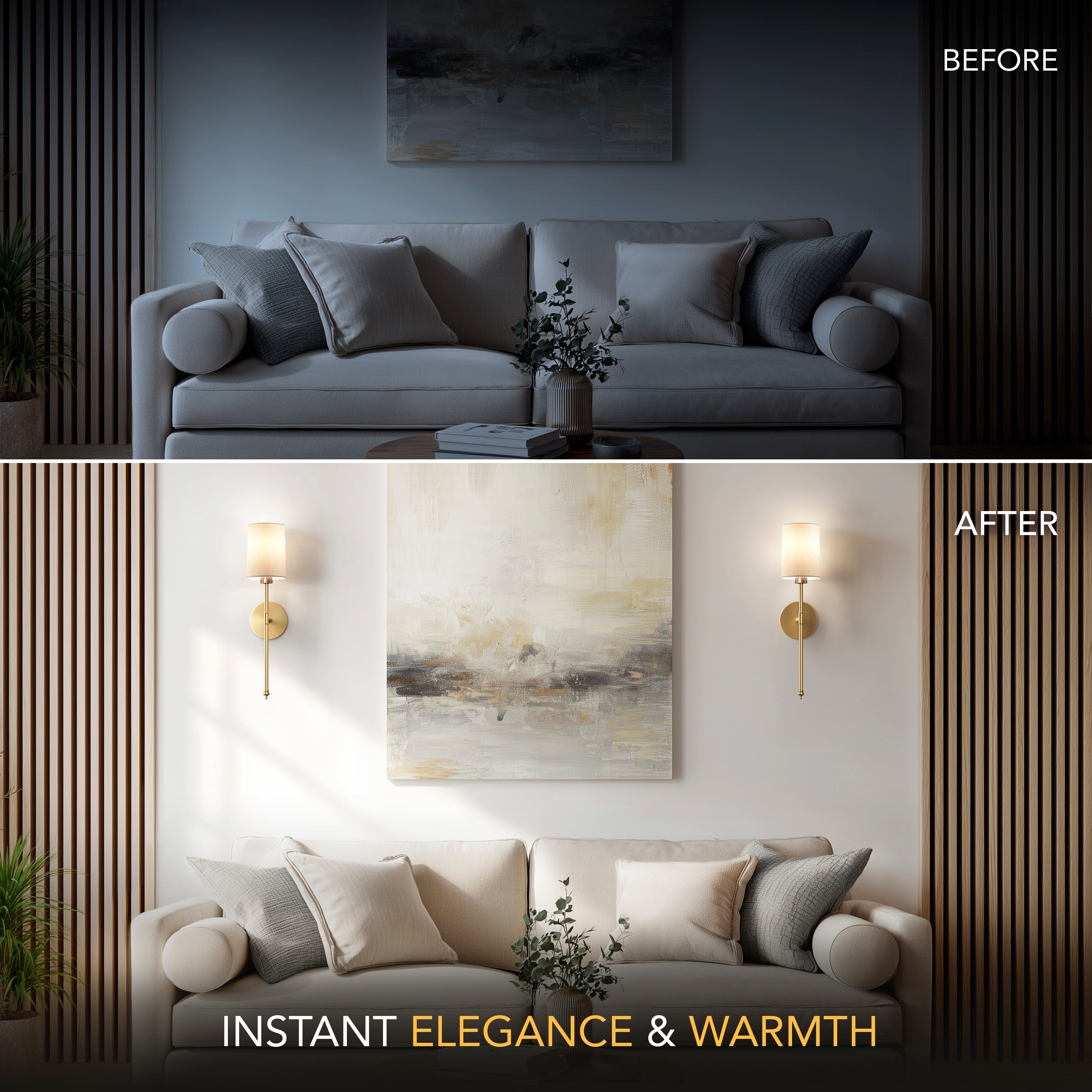 Wandlamp Goud Witte Cilinderkap Set 2 Draadloos Afstandsbediening Dimbaar RGB Slaapkamer | Sansoti