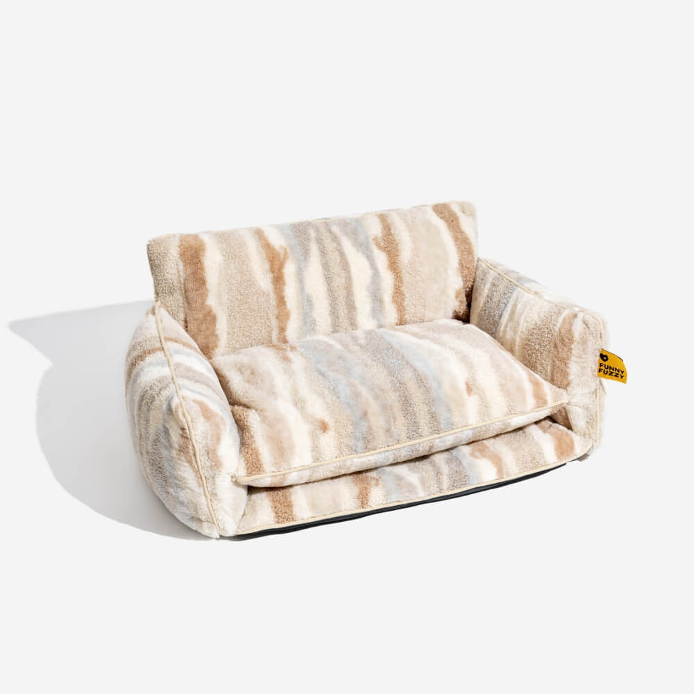 Gestreepte Pluche Hondenbed Tweelaags Kunstlam Warm Afneembaar Beige Roze Zwart M L XL 2XL Huisdier Comfort | Sansoti
