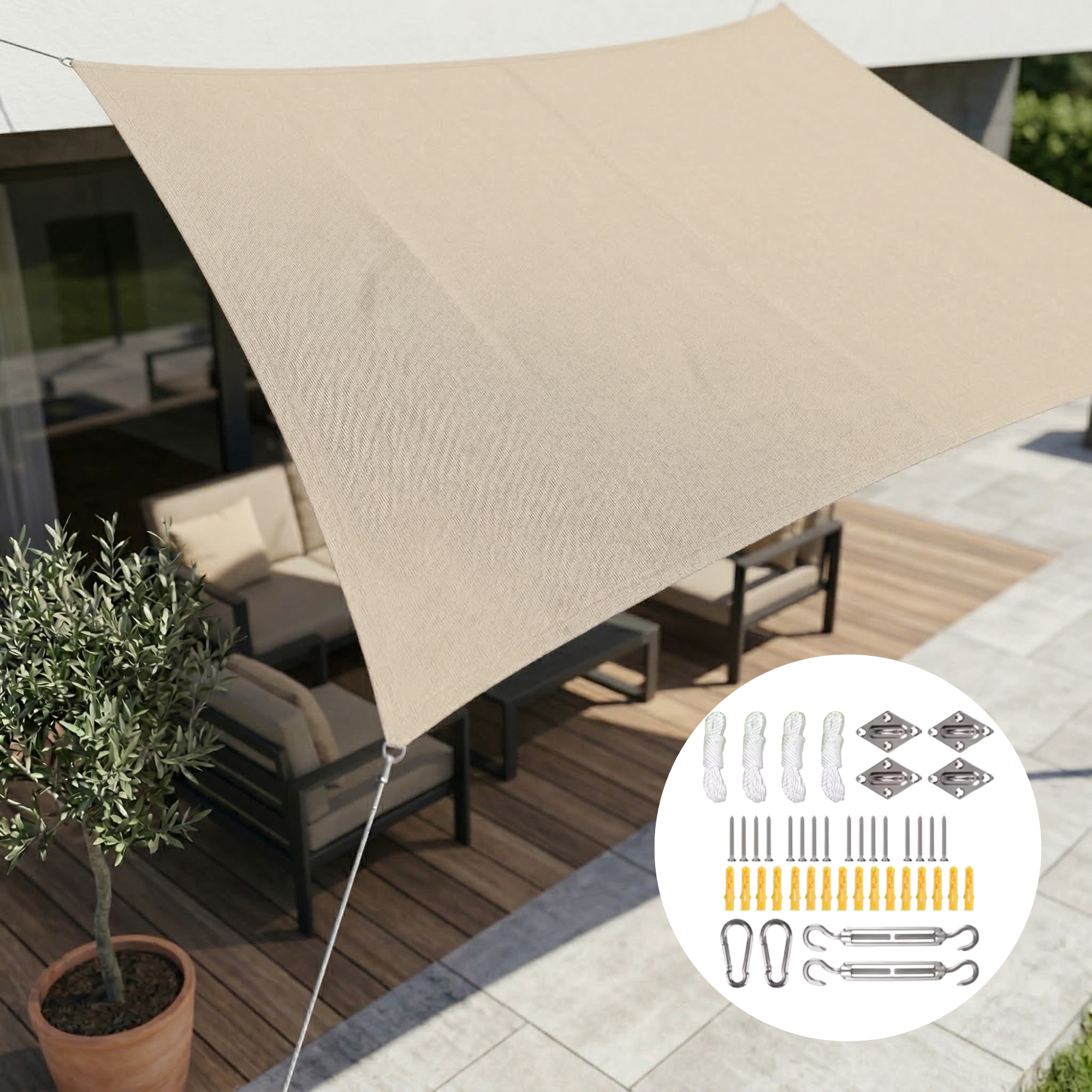 Rechthoekig Zonnezeil Polyester Waterdicht UV-bestendig Tuin Terras Schaduwdoek 98% UV-bescherming Balkondoek | Sansoti
