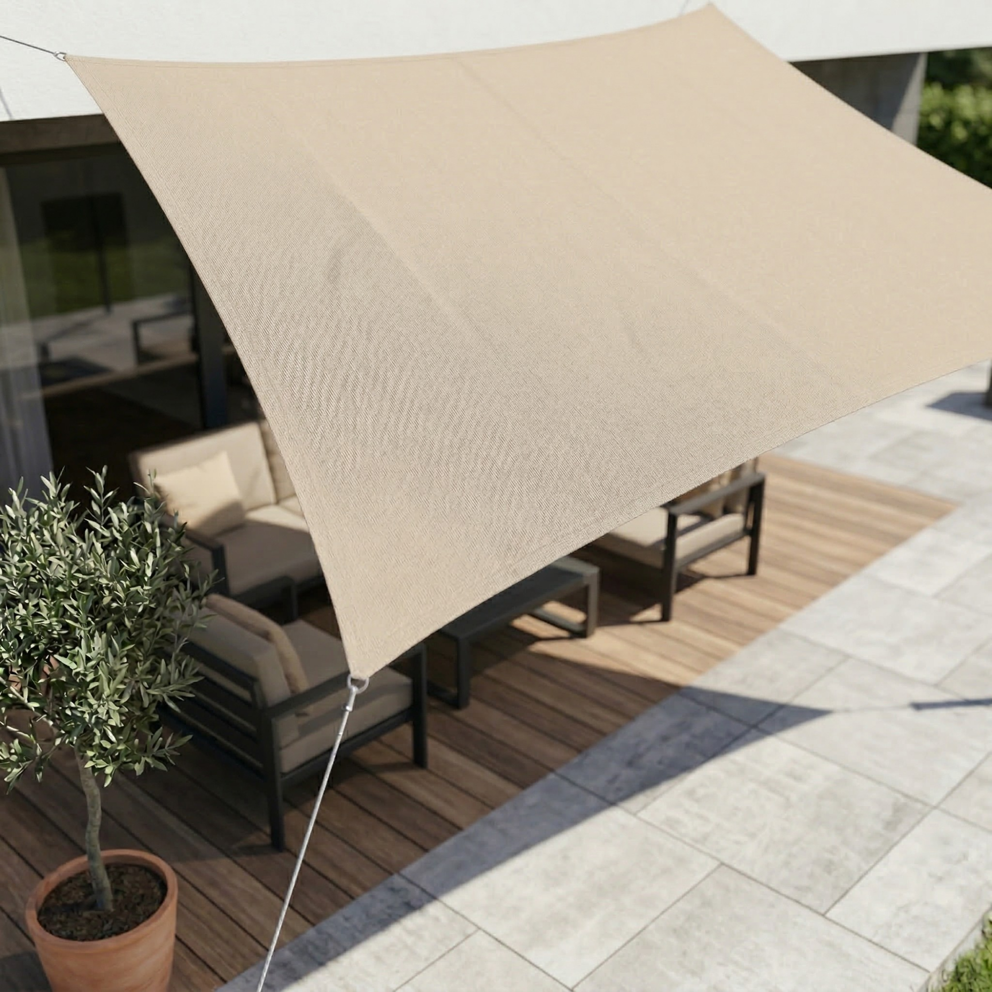 Rechthoekig Zonnezeil Polyester Waterdicht UV-bestendig Tuin Terras Schaduwdoek 98% UV-bescherming Balkondoek | Sansoti