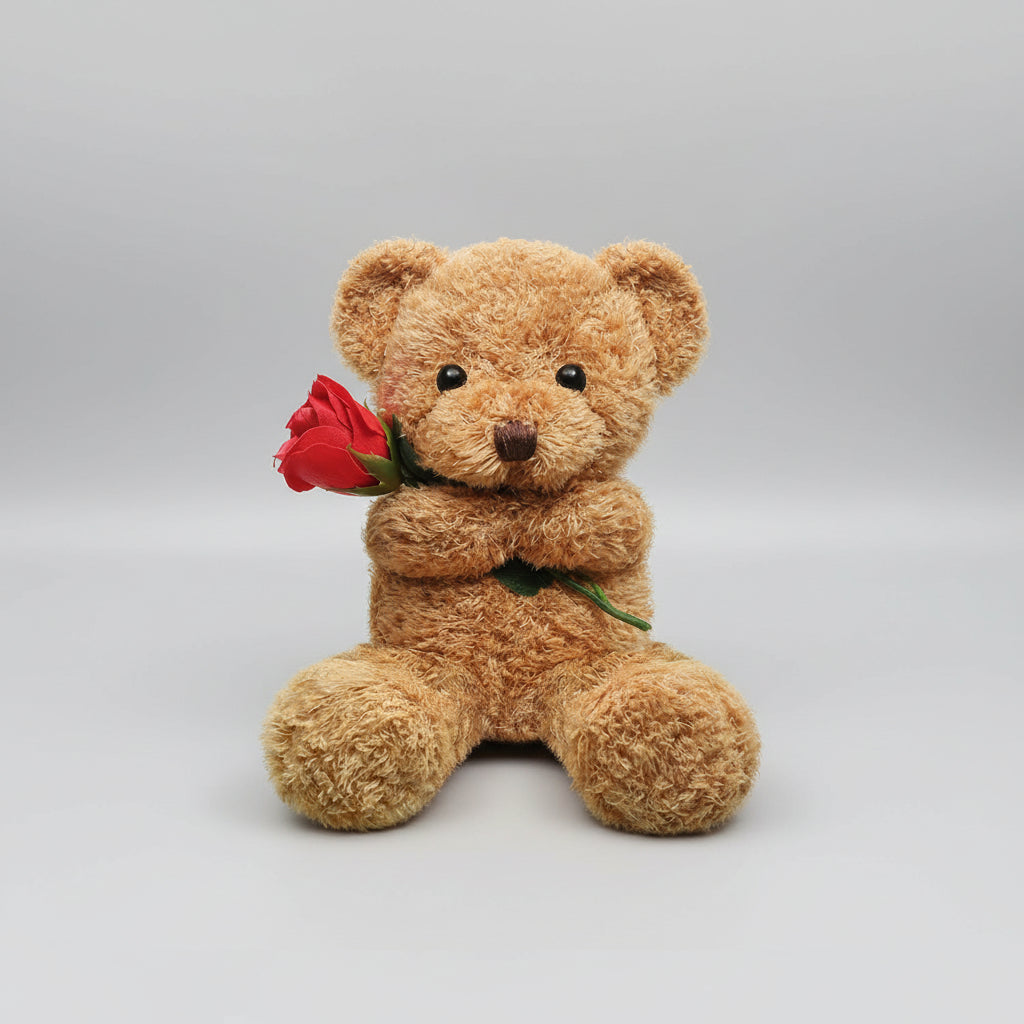 Knuffel Teddybeer met Roos Pluche Romantisch Cadeau Zachte Beer Liefdesgeschenk Valentijn Verjaardag | Sansoti