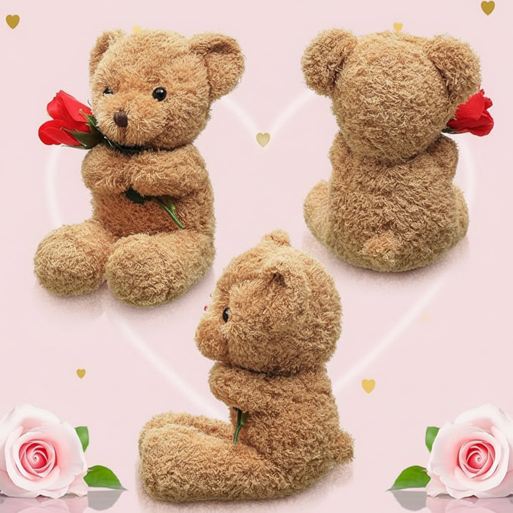 Knuffel Teddybeer met Roos Pluche Romantisch Cadeau Zachte Beer Liefdesgeschenk Valentijn Verjaardag | Sansoti