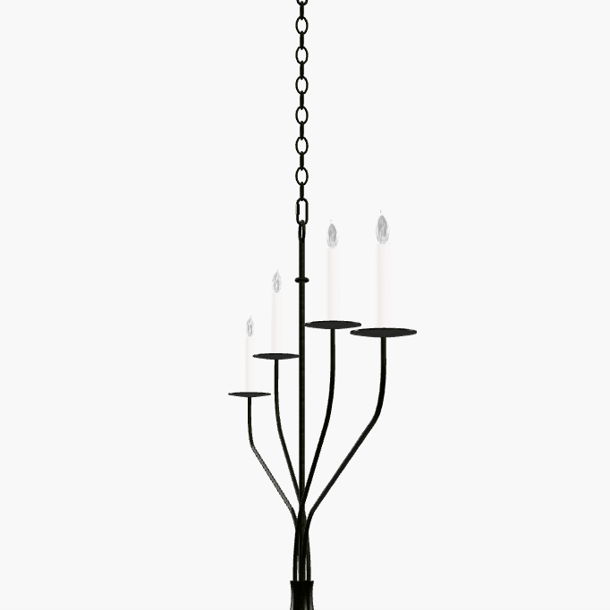 Minimalistischer Kronleuchter mit schlanken Armen und kerzenförmigen Fassungen – Moderne Design-Pendelleuchte in Messing, Schwarz oder Nickel | Restfield