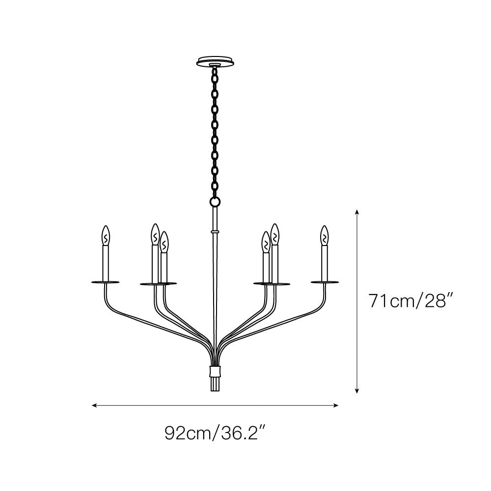 Minimalistischer Kronleuchter mit schlanken Armen und kerzenförmigen Fassungen – Moderne Design-Pendelleuchte in Messing, Schwarz oder Nickel | Restfield