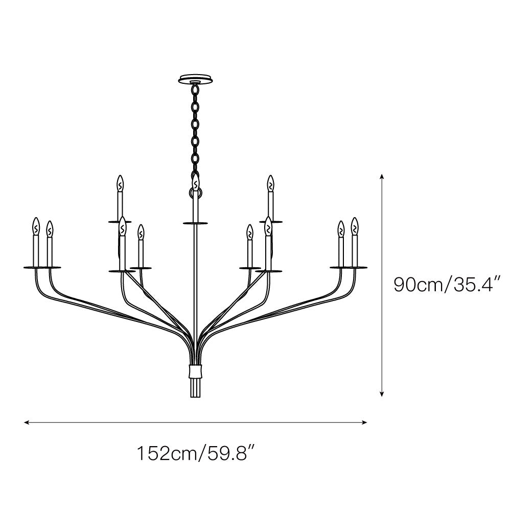 Minimalistischer Kronleuchter mit schlanken Armen und kerzenförmigen Fassungen – Moderne Design-Pendelleuchte in Messing, Schwarz oder Nickel | Restfield