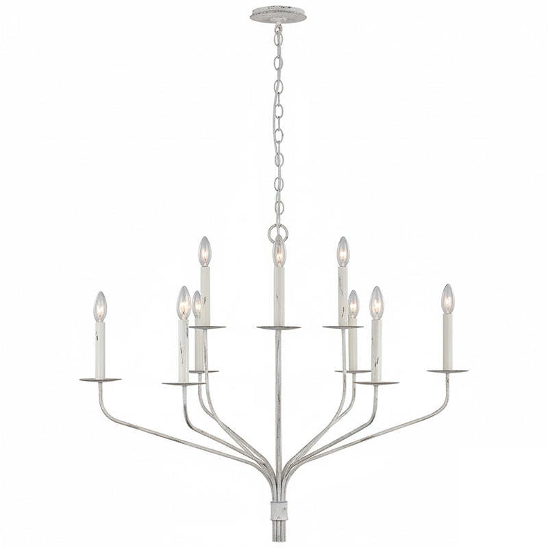 Minimalistischer Kronleuchter mit schlanken Armen und kerzenförmigen Fassungen – Moderne Design-Pendelleuchte in Messing, Schwarz oder Nickel | Restfield