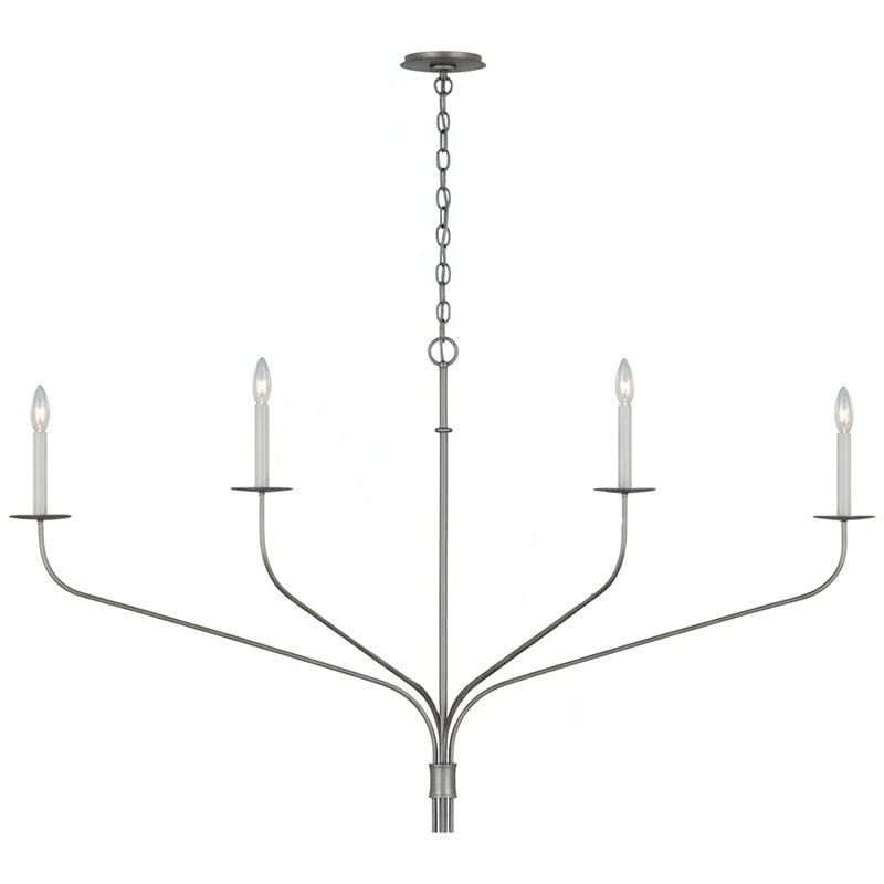 Minimalistischer Kronleuchter mit schlanken Armen und kerzenförmigen Fassungen – Moderne Design-Pendelleuchte in Messing, Schwarz oder Nickel | Restfield
