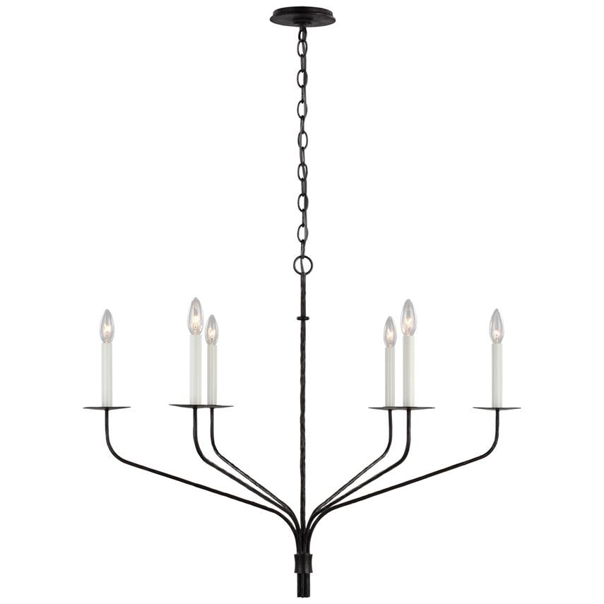 Minimalistischer Kronleuchter mit schlanken Armen und kerzenförmigen Fassungen – Moderne Design-Pendelleuchte in Messing, Schwarz oder Nickel | Restfield