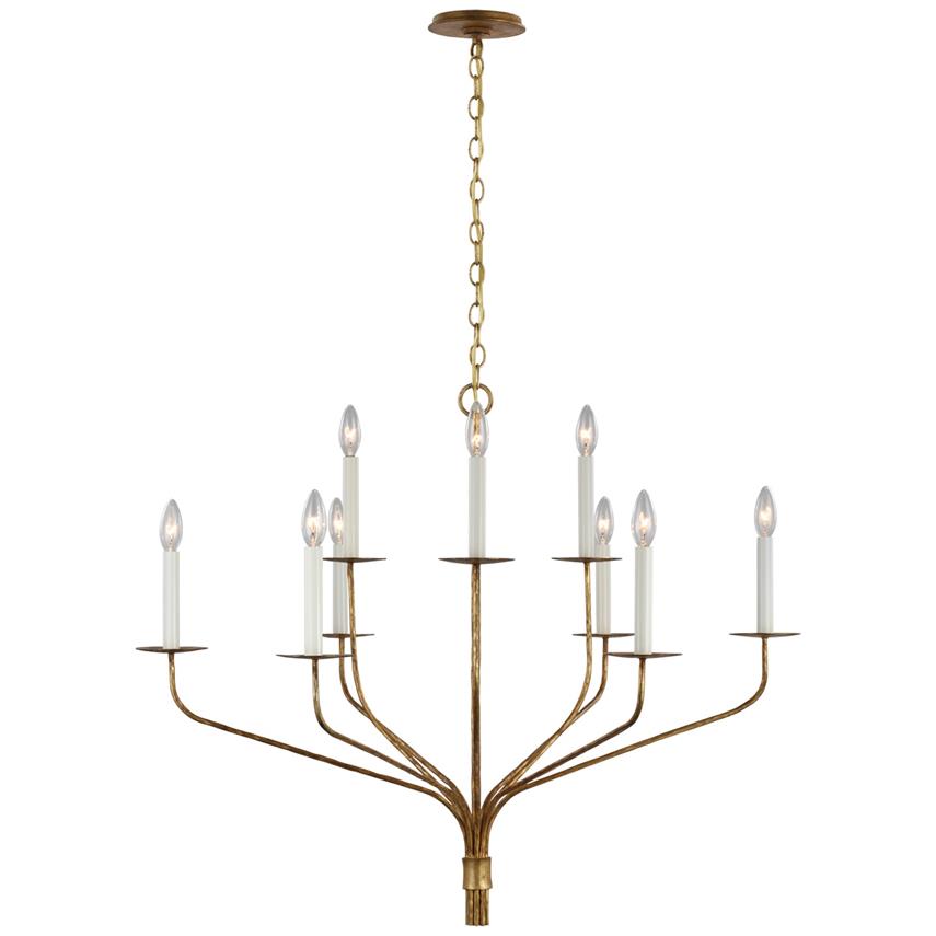Minimalistischer Kronleuchter mit schlanken Armen und kerzenförmigen Fassungen – Moderne Design-Pendelleuchte in Messing, Schwarz oder Nickel | Restfield