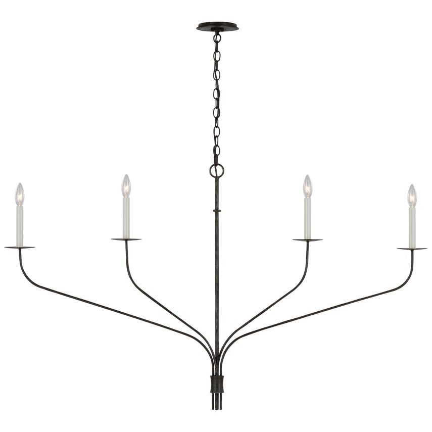 Minimalistischer Kronleuchter mit schlanken Armen und kerzenförmigen Fassungen – Moderne Design-Pendelleuchte in Messing, Schwarz oder Nickel | Restfield