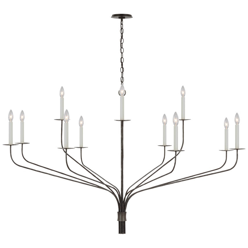 Minimalistischer Kronleuchter mit schlanken Armen und kerzenförmigen Fassungen – Moderne Design-Pendelleuchte in Messing, Schwarz oder Nickel | Restfield