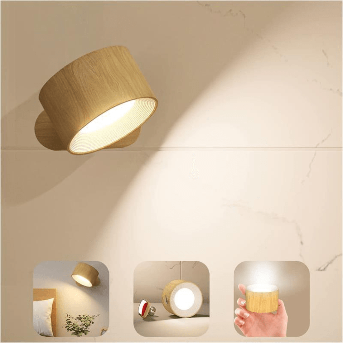 Draadloze Wandlamp Verstelbaar 360° LED Oplaadbaar USB Leeslamp Slaapkamer Woonkamer Hal Batterij Dimbaar | Sansoti