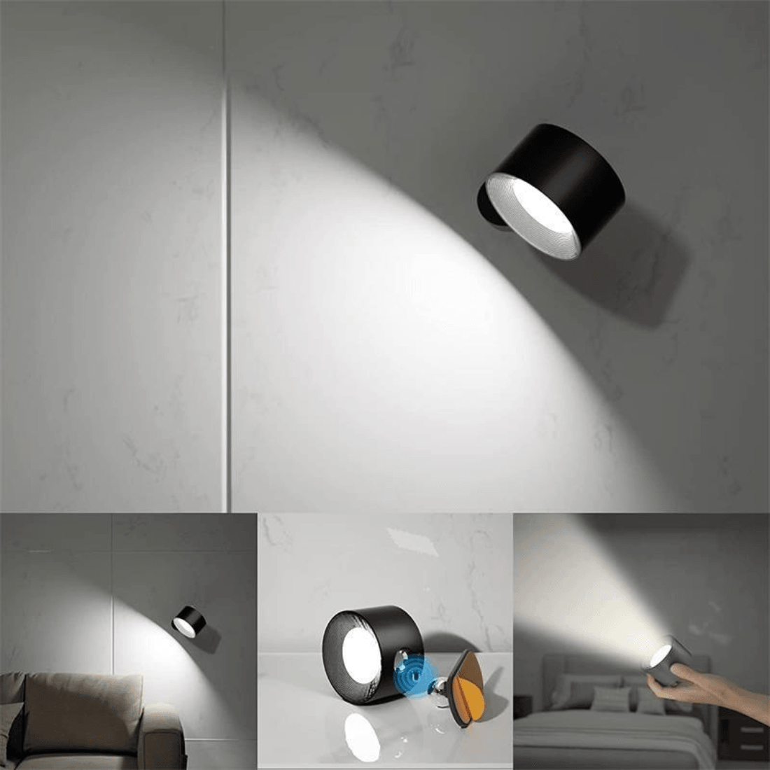 Draadloze Wandlamp Verstelbaar 360° LED Oplaadbaar USB Leeslamp Slaapkamer Woonkamer Hal Batterij Dimbaar | Sansoti