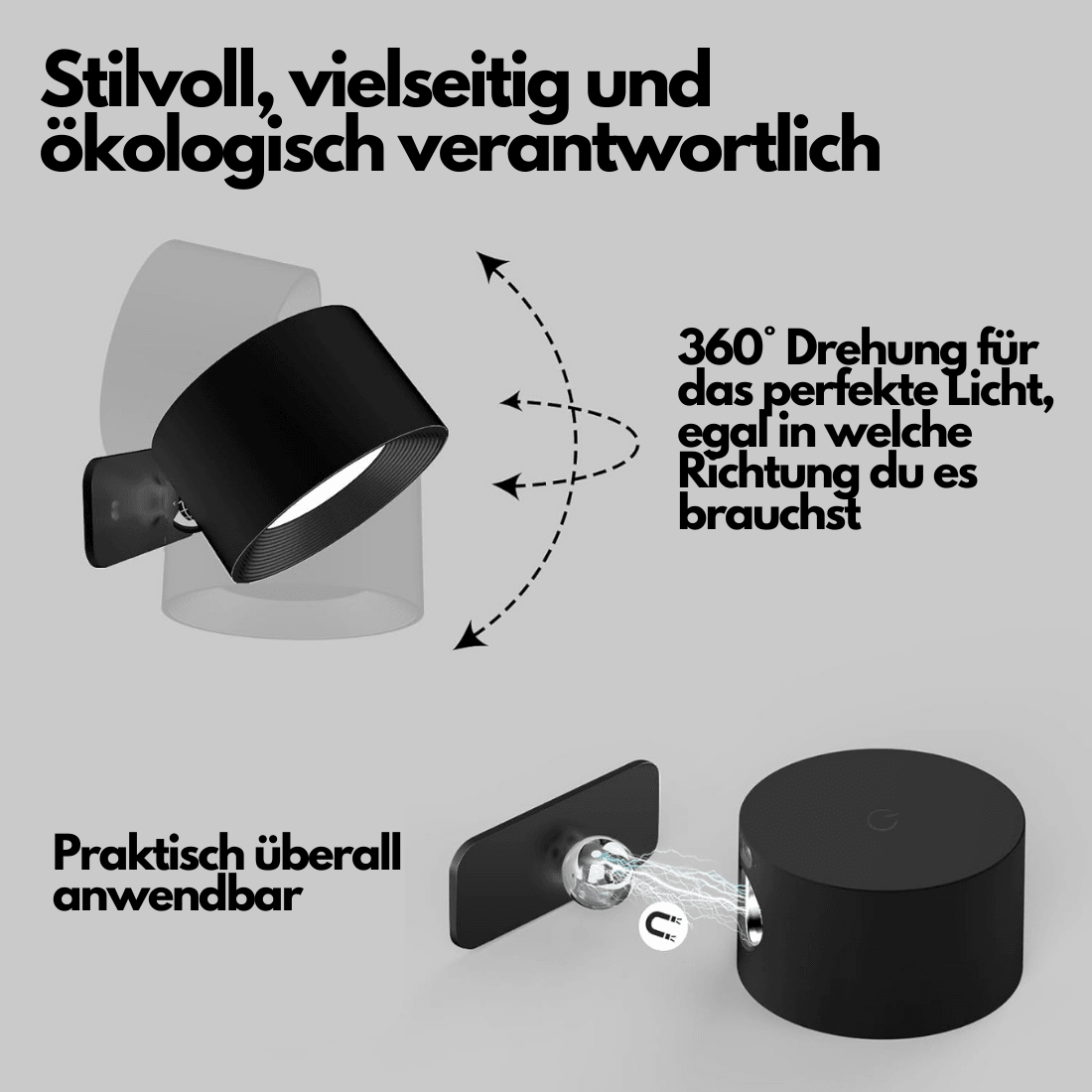 Draadloze Wandlamp Verstelbaar 360° LED Oplaadbaar USB Leeslamp Slaapkamer Woonkamer Hal Batterij Dimbaar | Sansoti
