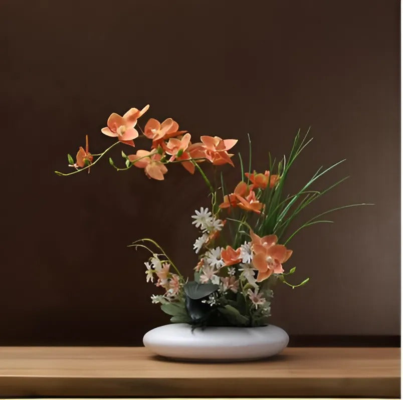 Keramische Duif Vaas met Orchidee Kunstbloemen 30cm Decoratief Woonkamer Tafel Interieur Bloemstuk Wit | Sansoti