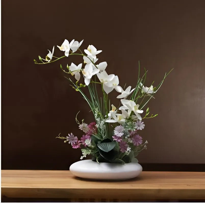 Keramische Duif Vaas met Orchidee Kunstbloemen 30cm Decoratief Woonkamer Tafel Interieur Bloemstuk Wit | Sansoti