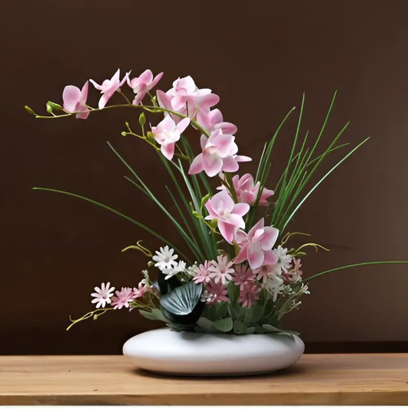 Keramische Duif Vaas met Orchidee Kunstbloemen 30cm Decoratief Woonkamer Tafel Interieur Bloemstuk Wit | Sansoti