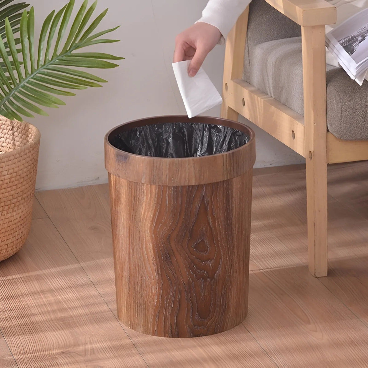 Houten Prullenbak met Deksel Scandinavisch Design Afvalbak voor Keuken Badkamer Kantoor Woonkamer Afvalscheiding | Sansoti