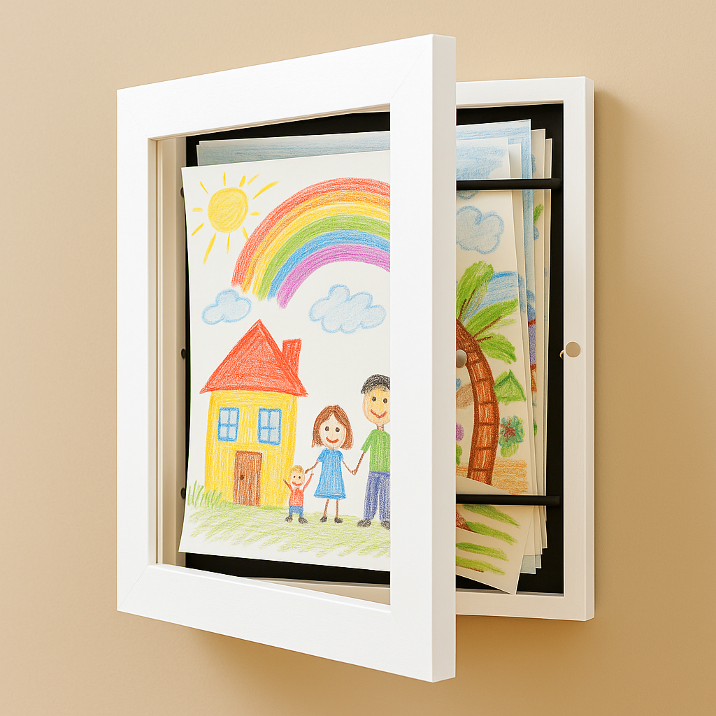 Kinderkunst Wissellijst A4 A3 met Opbergcapaciteit 150 Tekeningen Hout Klap Fotolijst voor Kinderkamer Woonkamer | Sansoti